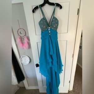 Jovani Teal Dress with Sequin Embellishments
